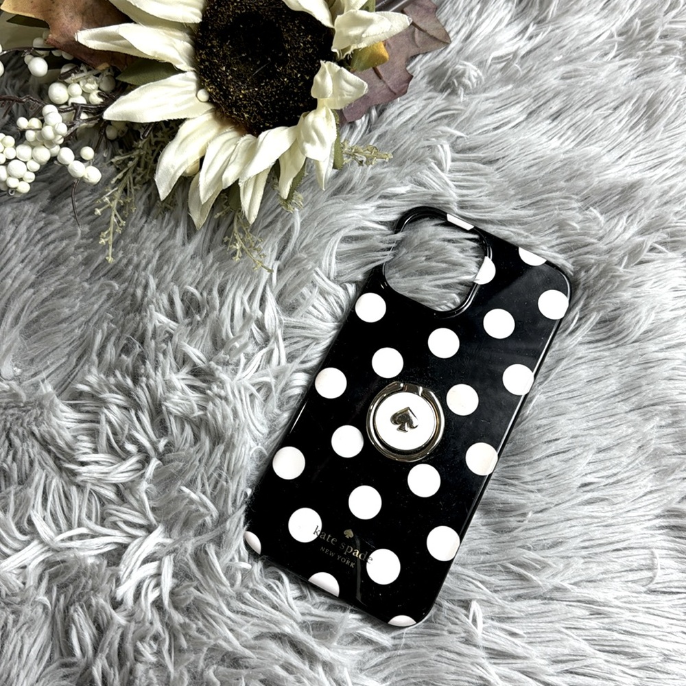Kate spade black and white polka dot iphone 12 pro max case with ring stand.